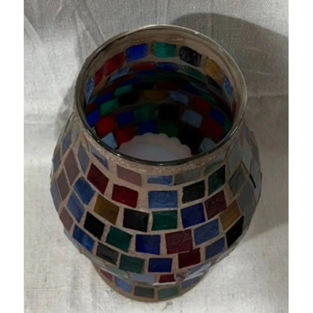 Bohemian Multicolored Glass Mosaic Vase 8.5